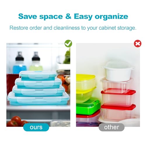 Set of 4 Collapsible Silicone Food Storage Container, Leftover Meal box For Kitchen, Bento Lunch Boxes, BPA Free, Microwave, Dishwasher and Freezer Safe. Foldable Design Saves Your Space. - view 6