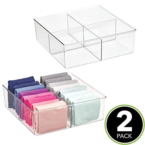 Plastic 4 Compartment Divided Drawer and Closet Storage Bin - Organizer for Scarves, Socks, Ties Bras, and Underwear - Dress Drawer Organizer, Shelf Organization - 2 Pack - Clear - view 2