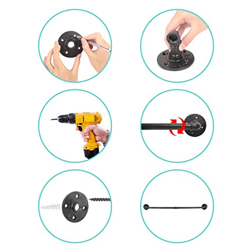 34.3 inch Industrial Pipe Pot Bar Rack with 15 S Hooks Rustic Iron Pots and Pans Hanging Rail Pipe Towel Holder Wall Mounted Detachable Kitchen Utensil Pan Lid Organizer Black - view 4