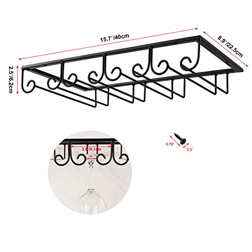 Under Cabinet Wine Glass Rack Stemware Rack, Wine Glasses Hanger Rack Wire Wine Glass Holder Storage Hanger for Cabinet Kitchen Bar (Black, 4 Rows 1 Pack) - view 2