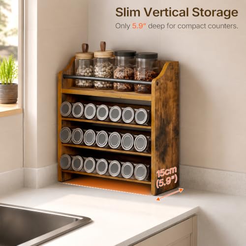 Spice Rack, 4 Tier Wall Mount & Countertop Organizer, Industrial Spice Holder, for Kitchen Countertop and Cabinet, Compact and Versatile, Rustic Brown SR07BR - view 3