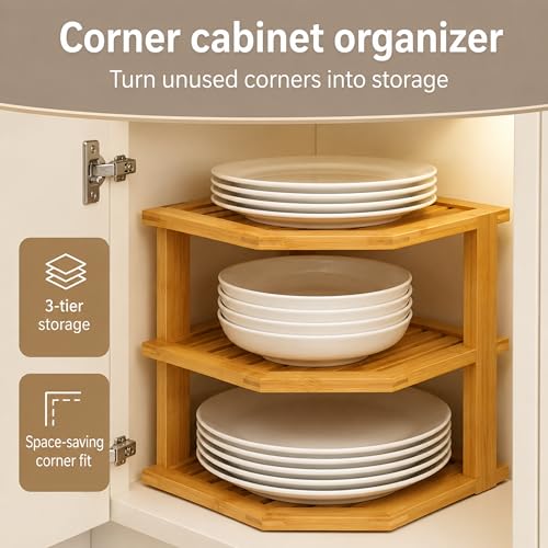 3-Tier Corner Shelf, Kitchen Cabinet Organizer, Bamboo Storage Rack - view 4