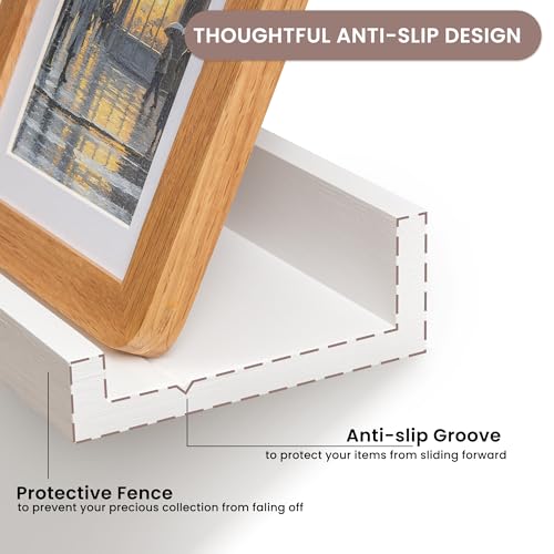 Floating Shelves for Wall, 24 inch Solid Wood Picture Ledge Shelf, Picture Shelf for Wall with Ledge, Floating Book Shelves for Living Room Bedroom Kitchen Nursery Decor, White, Set of 2 - view 5