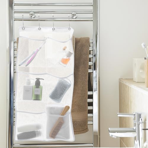 2 Pcs Hanging Shower Organizer, White PP Mesh Caddy with Six Pockets - view 4