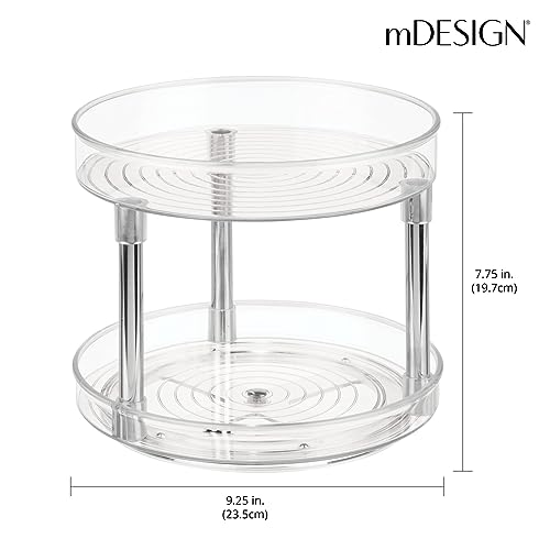 2-Tier Lazy Susan Turntable for Kitchen Cabinets, Shelf, Table, Countertop, 9" Multi Level Rotating Organizer Carousel, Storage Turntable Organizer, Ligne Collection, 2 Pack, Clear/Chrome - view 4
