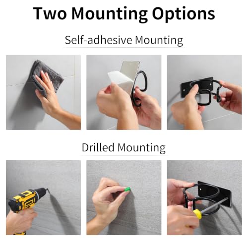 Universal Hair Dryer Holder, Wall Mounted Adhesive Rack, Black - view 4