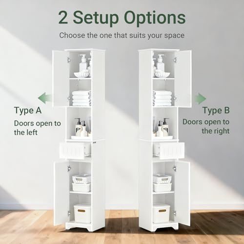Bathroom Storage Cabinet Adjustable Shelves, Tall Narrow, White - view 5