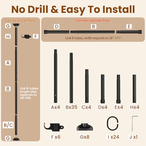 Room Divider Curtain Rod No Drilling Room Separation for Wide Space, Black - view 5