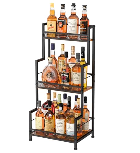 Trapezoid Liquor Stand, 3 Tier Liquor Cabinet, Wine Bottle Display Shelf for Home Bar, Mini Corner Liquor Bottle Display Stand for Whiskey, Wine, Stepped Wine Rack Freestanding Floor