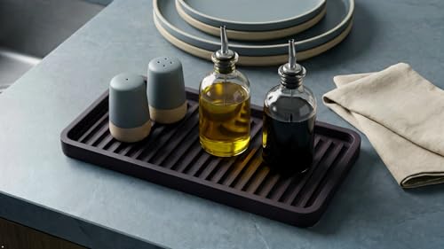 Silicone Sink and Surface Organizer Tray, Sponge Holder, Vanity Tray, Trivet, Heat Safe, Dishwasher Safe, for Bathroom and Kitchen Organization (Dark Chocolate, 10"x5.25") - view 5