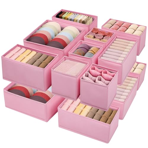 Drawer Clothing Organizer 16-Pack,Fabric Pink Underwear Dividers