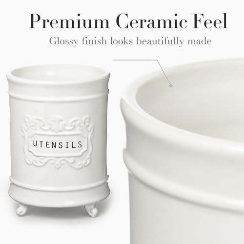 Circa Ceramic Utensil Holder, Kitchen Countertop Crock, White - view 6