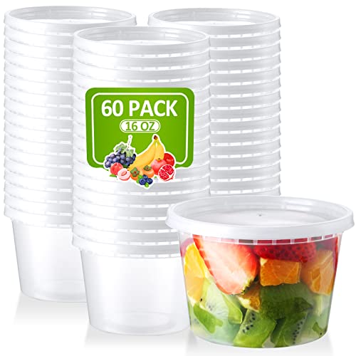 16 oz Deli Containers with Lids 60 Set Airtight To Go Containers