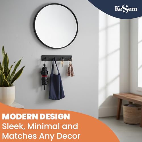 Key Holder Wall Mount, Key Rack with 4 Hooks for Wall/Door Mounted Metal Keys Rail Hanger, 2 Installation Options Self Adhesive or Screws, Black - view 3