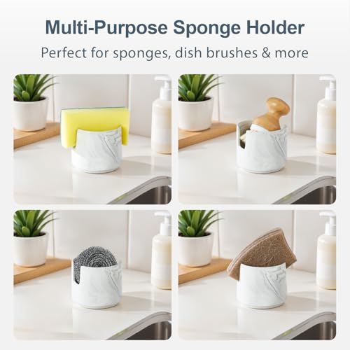 Ceramic Sponge Holder for Kitchen Sink, Dish Sponge Holder with Drain, Kitchen Sink Organizer for Sponge and Soap, Cute Ceramic Sink Holder, In Sink Sponge Storage for Kitchen Counter, Marble - view 3
