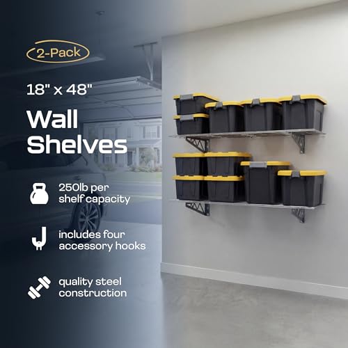 MonsterRax 18x48 White Garage Wall Shelf 2-Pack, 500lb, Hammertone - view 3