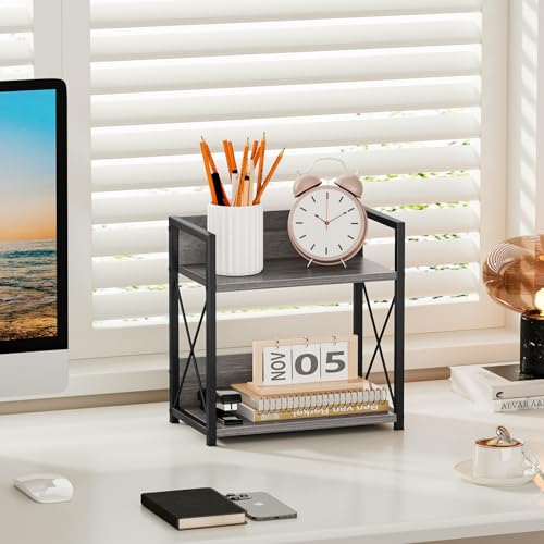 Countertop Shelf Organizer, 2 Tier Coffee Organizer for Desktop, Grey Counter Shelf Spice Rack for Kitchen (Grey, M) - view 6