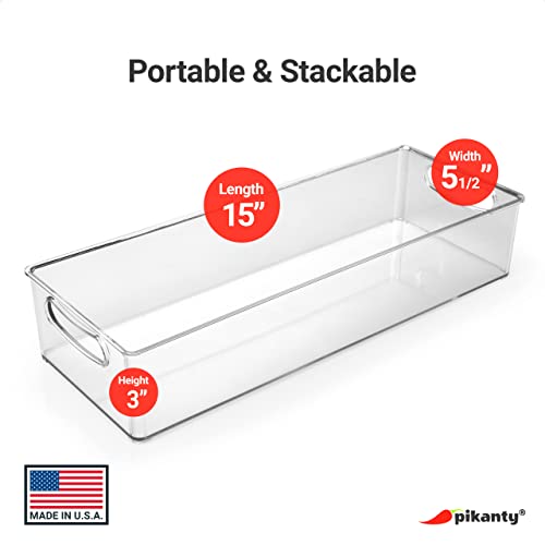 Clear Refrigerator Organizer Bin with Handles — 15 Inch Stackable Fridge and Pantry Storage Container for Snacks, Produce, Cans, Yogurt, Condiments, Dishwasher and Freezer Safe, Made in USA - view 2