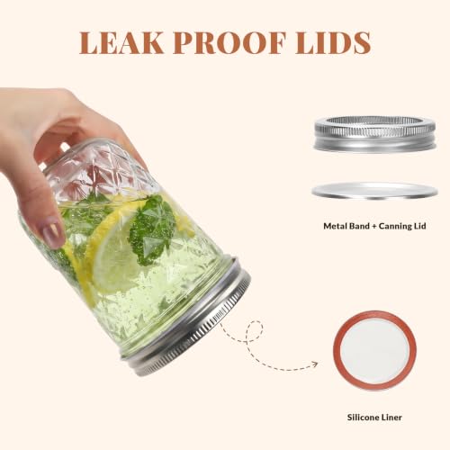 16 oz 12 Pack Crystal Mason Jars With Airtight Lids - view 4