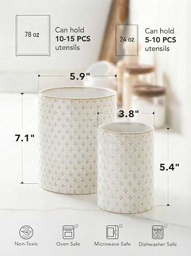 Kitchen Utensil Holder for Countertop, 7.1"+5.4" Ceramic Set of 2 - view 3