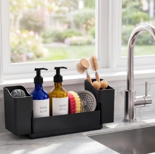 Sponge Holder for Kitchen Sink with Drying Stone, Black - view 2