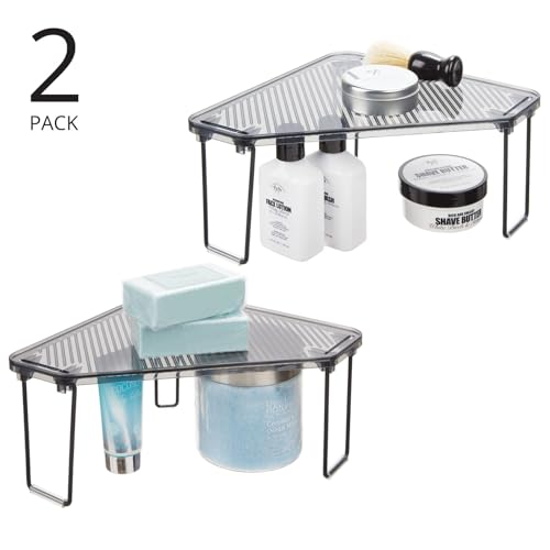 Plastic/Steel Corner Stackable Rack, Storage Organizer Shelf for Bathroom, Vanity, Countertop, Sink, Cabinet, Holds Makeup, Shower Accessories, Ligne Collection - 2 Pack - Black/Smoke Gray - view 4