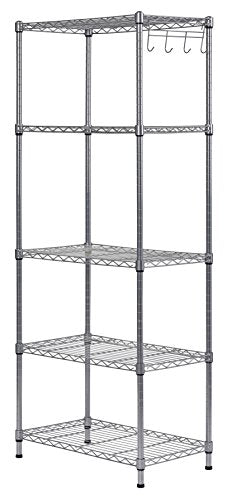 WS241459-5S 5 Tier Wire Shelving with Hooks in Silver, 59" Height, 24" Width, 14" Length - view 4