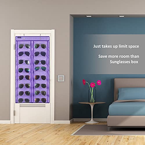 Over the Door Hanging Sunglasses Organizer Storage Sunglass Rack Holder Eyewear Display Case with 16 Clear Dust Proof Pockets (16 Pockets-Purple) - view 5