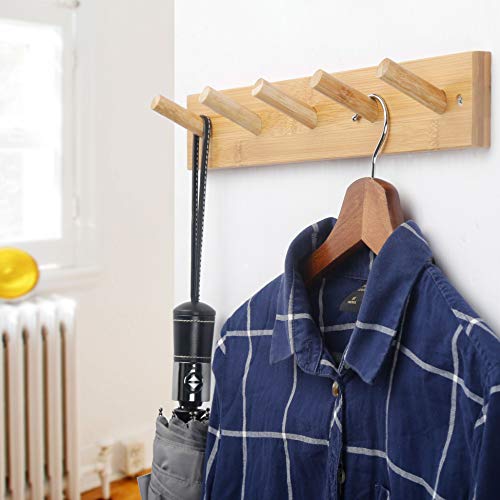 Coat Rack Wall Mounted,16" Hole to Hole,Coat Hanger Wall Mount with 5 Hooks for Hanging Coats,Hook Rack Peg Rail for Hats,Jacket,Clothes,Towels,Natural - view 6