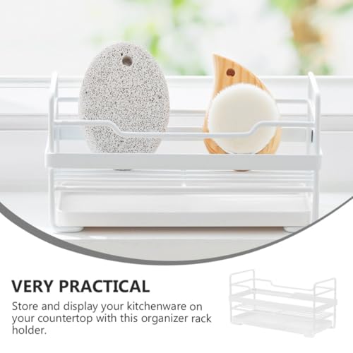 White Iron Storage Rack with Drainage Tray, Countertop Organizer Shelf - view 3