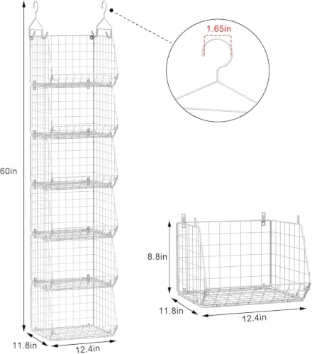 6 Tier Closet Hanging Organizer, Clothes Hanging Shelves with 4 Hanging Hooks 5 S Hooks, Wire Storage Basket Bins, for Clothing Sweaters Shoes Handbags Clutches Accessories Patent - view 3
