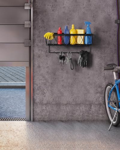 Key Holder Wall Mount Adhesive- Key and Mail Holder for Wall with 5 Hooks, Wall Mounted Mail Organizer and Key Rack, Modern Basket Key Hanger for Entryway, Home, Living Room Wall Decor, Black - view 7