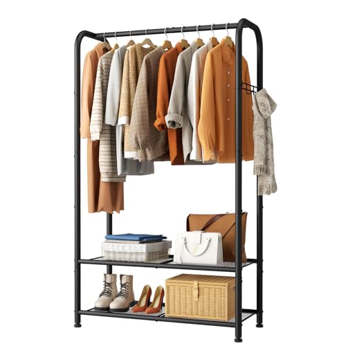 Wardrobe Standing Closet Clothing Rack With Shelf Hanging Clothes