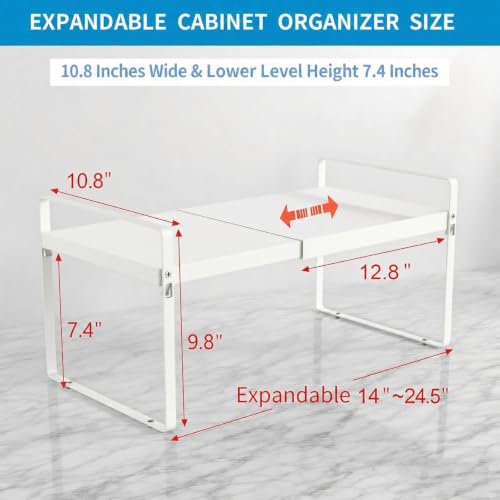 11" Deep Expandable Cabinet Shelf Organizer Riser, 1-Pack White - view 2