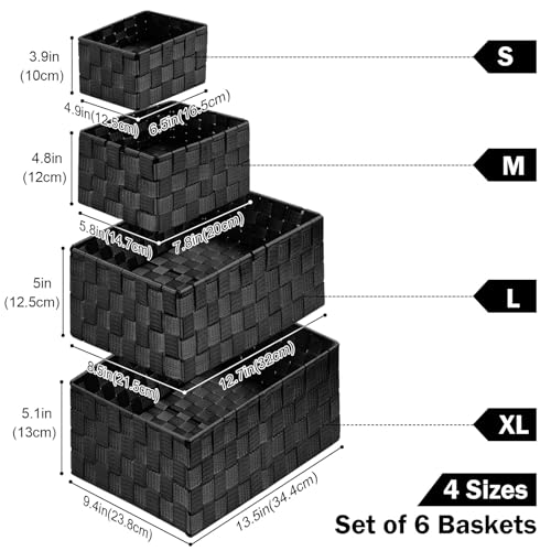 Storage Baskets: 6 Pack Stackable Woven Storage Bins, Black - view 2