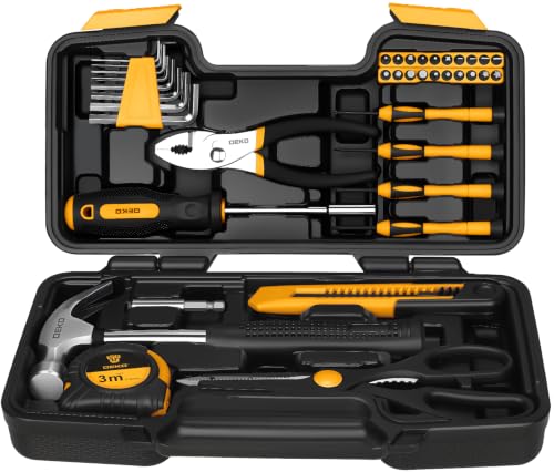 39-Piece Household Tool Kit for Women, Basic Hand Tool Set with Plastic Toolbox Storage Case, Small Starter Tool Box Set for Home Repairs, DIY Projects, Crafts and Dorm Essentials - Orange