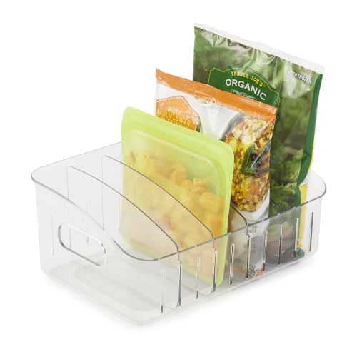 FreezeUp Freezer Bin 12", BPA-Free Fridge Organizer with Adjustable Dividers and Handle for Frozen Food and Leftovers
