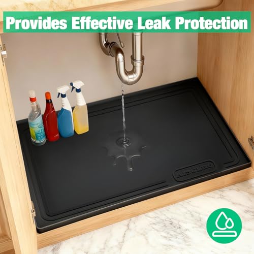 Under Sink Mat 31 X 22, Waterproof Silicone Cabinet Kitchen Liner, Black - view 4