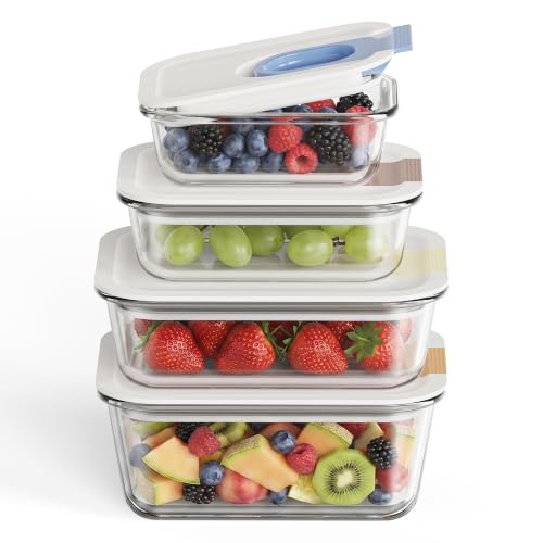 4 Set Glass Produce Containers for Fridge with Slide Lid