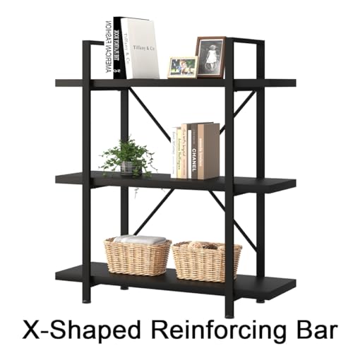 3 Tier Black Bookshelf, Industrial Small Metal Storage Book Shelves - view 6