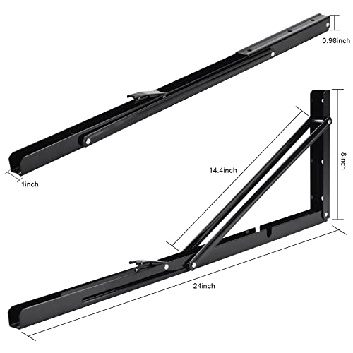 24 Inch Folding Shelf Bracket, Heavy Duty L Bracket, Black, 2 Pack - view 2