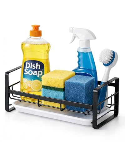 Large Kitchen Sponge Holder, 304 Stainless Steel Sink Caddy, Black