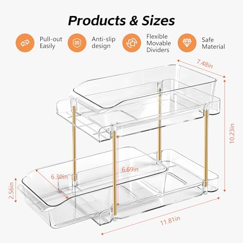 LAREKUN4pack 2-Tier Organizer & Storage Unit Stackable Bathroom Cabinet Organizer Pull-Out Kitchen Pantry Organizer & Storage System Suitable for Countertops, Pantries, Kitchens, Bathrooms - view 3