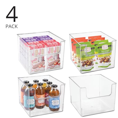 Set of 4 Storage Trays Open Top Kitchen Tray for Food Storage Made of Plastic Ideal in The Kitchen Cupboards or as Fridge Boxes 25.4 cm x 25.4 cm x 19.7 cm Clear - view 2
