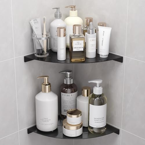 2 Pack Corner Shower Shelves Load Capacity 40 lbs 304 Stainless Steel Shower Corner Shelf Will not Rust 8in Shower Shelf for Inside Shower Matte Black Drilling Installation - view 2