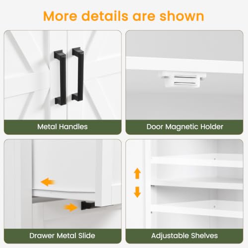 Storage Cabinet, Pantry Cabinet with 1 Adjustable Shelve & 3 Drawers, Kitchen Pantry Cabinet with 2 Doors, Bathroom Storage Cabinets, Tall Cabinet for Living Room, White - view 7