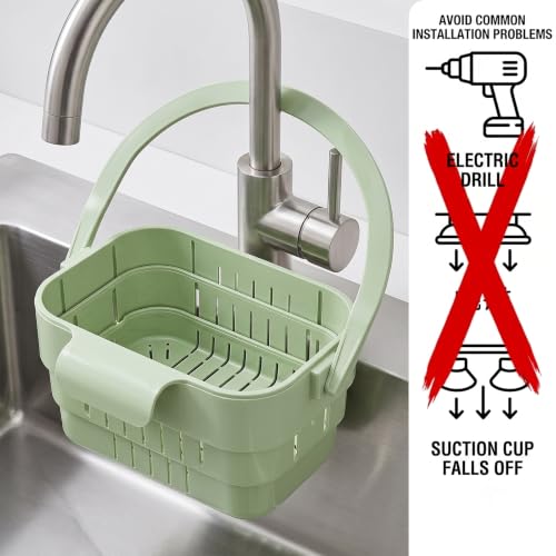 Foldable Hanging Sink Drain Basket,Compact Kitchen Organizer and Vegetable Strainer for Small Spaces,Collapsible Faucet Caddy for RV and Apartment(WHITE) - view 6