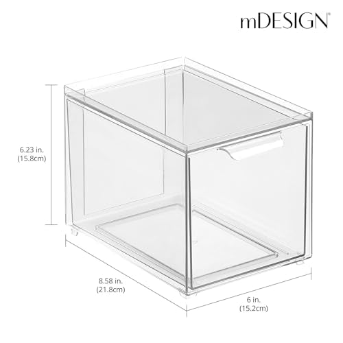 Plastic Bathroom Organizer Bin w/Pull Out Drawer - Slim Stackable Storage Container for Bathroom Accessories - Perfect for Organizing Bathroom Cabinet - Lumiere Collection - 2 Pack - Clear - view 3
