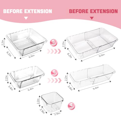 15 PCS Extendable Drawer Organizer Set Clear Stackable Vanity Storage Bins - view 2