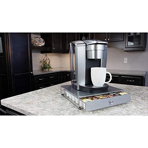 Nifty Coffee Pod Drawer - Silver Finish, Compatible with K-Cups, 36 Pod Pack Holder, Non-Rolling, Compact Under Coffee Pot Storage Sliding Drawer, Slim Home Kitchen Counter Organizer - view 4